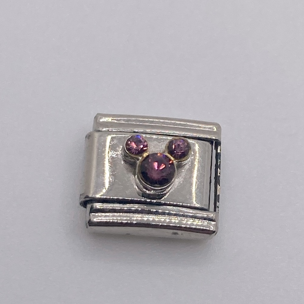 Walt Disney Collection Mickey Mouse Purple Crystal Charm S. Steel Fits Zoppini